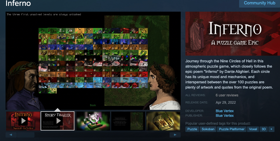 Blue Vertex, Inferno, puzzle video game (2021)