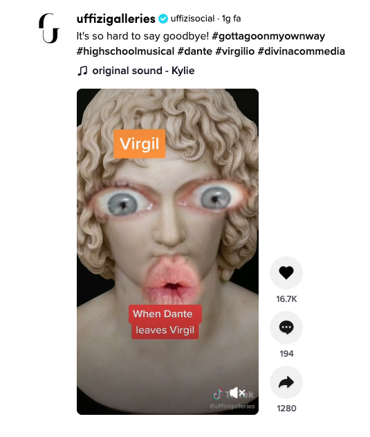 Uffizi Galleries’ TikTok video featuring Dante and Virgil