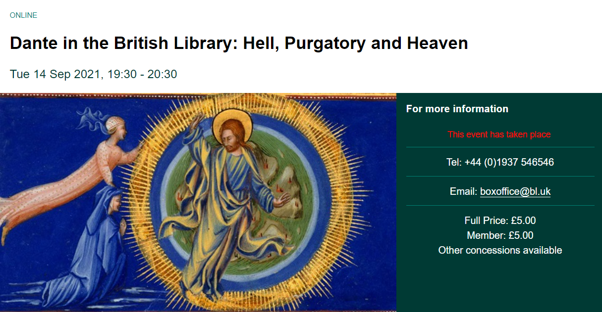 “Dante in the British Library: Hell, Purgatory, and Heaven”