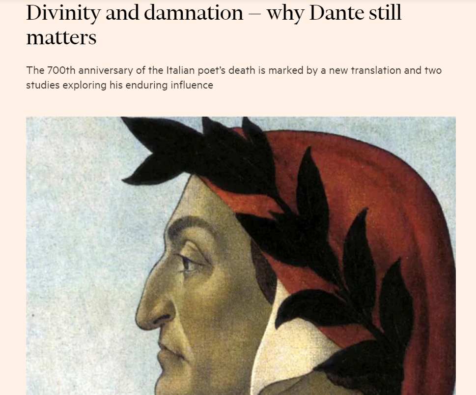 Robert Chandler, “Divinity and damnation — why Dante still matters” (2021)