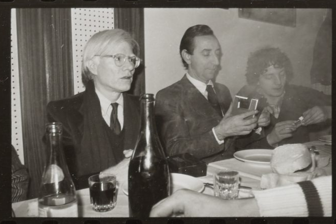 Andy Warhol at Ristorante Dante e Beatrice in Naples (circa 1980)