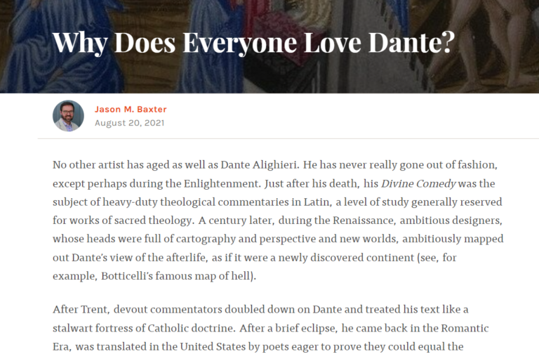 Jason M. Baxter, “Why Does Everyone Love Dante?” (2021)