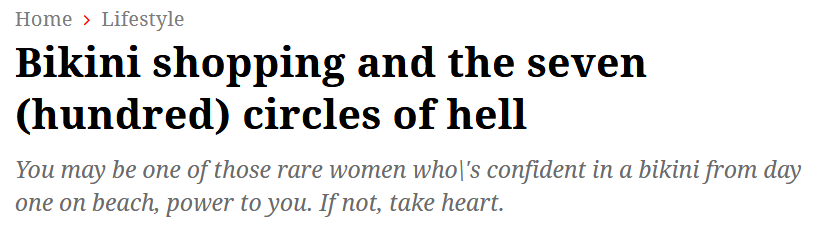 “Bikini Shopping and the Seven (Hundred) Circles of Hell”