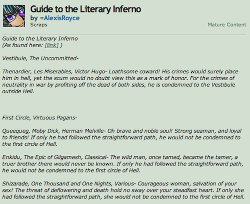 AlexisRoyce, “Guide to the Literary Inferno” (2011)