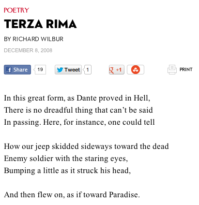 Richard Wilbur, “Terza Rima” (2008)